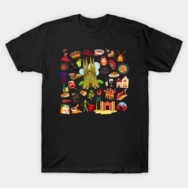 Spain Travel Icons T-Shirt by FancyPlanet